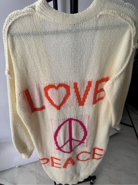 LOVE PEACE Graphic Cream Knit Sweater
